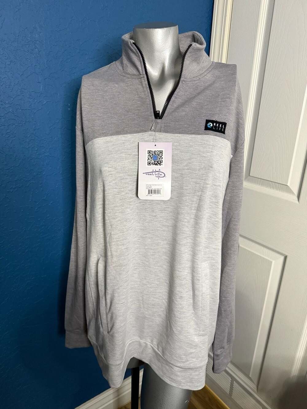 NWT Reel Life Colorblock Quarter Zip Pullover Gray Outdoor Fishing Performance